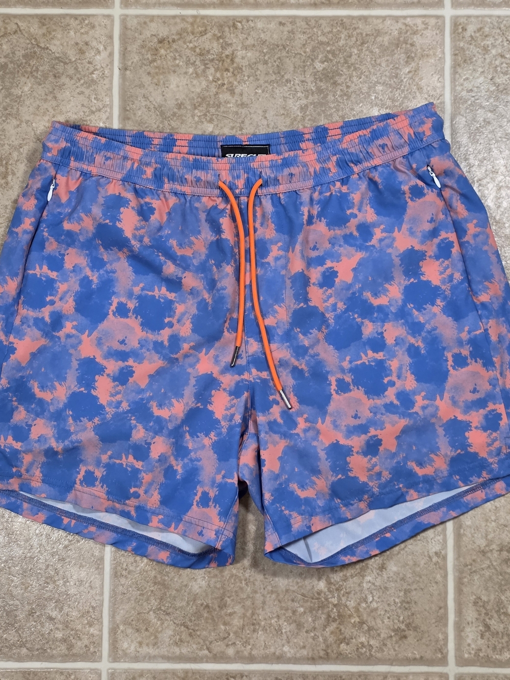 Surf Cuz Lined Swim Trunks Size L Blue Pink Athletic Shorts 5” Inseam